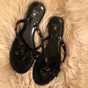 Black stud bow flip flops sandal size 9